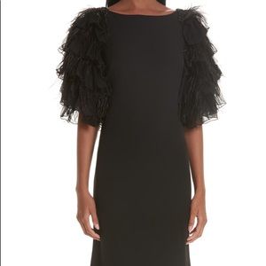 Badgley  Mischka Beading and Feathers on sleeves